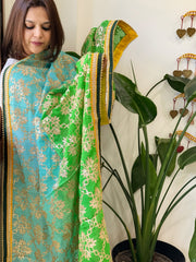 Turquoise, Green Chinon Dupatta with Gota Lace Work