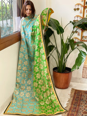 Turquoise, Green Chinon Dupatta with Gota Lace Work