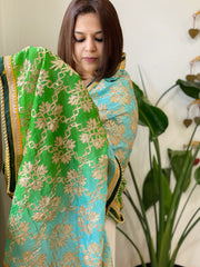 Turquoise, Green Chinon Dupatta with Gota Lace Work