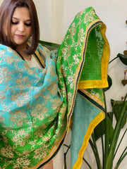 Turquoise, Green Chinon Dupatta with Gota Lace Work