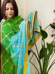 Turquoise, Green Chinon Dupatta with Gota Lace Work