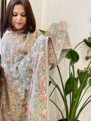 Grey Parsi Gara Embroidery Dupatta in Georgette