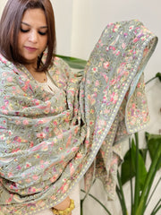 Grey Parsi Gara Embroidery Dupatta in Georgette