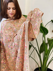 Fawn Parsi Gara Embroidery Dupatta in Georgette