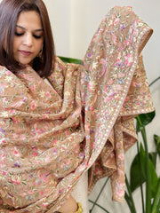 Fawn Parsi Gara Embroidery Dupatta in Georgette