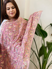 Lite Purplish Pink Parsi Gara Embroidery Dupatta in Georgette