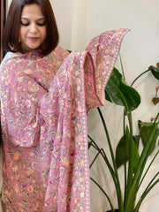 Lite Purplish Pink Parsi Gara Embroidery Dupatta in Georgette