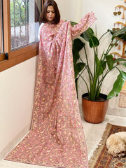 Lite Purplish Pink Parsi Gara Embroidery Dupatta in Georgette