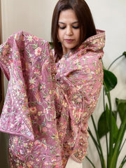 Lite Purplish Pink Parsi Gara Embroidery Dupatta in Georgette