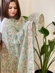 Aqua Parsi Gara Embroidery Dupatta in Georgette