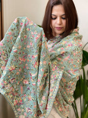 Aqua Parsi Gara Embroidery Dupatta in Georgette