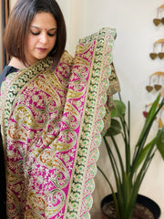 Pink Chinon Dupatta with Aari Embroidery