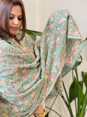 Aqua Parsi Gara Embroidery Dupatta in Georgette