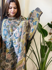 Handpainted Kalamkari Dupatta in Chanderi Silk