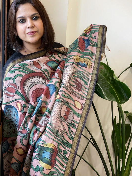 Handpainted Kalamkari Dupatta in Chanderi Silk