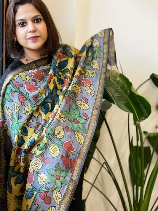 Handpainted Kalamkari Dupatta in Chanderi Silk
