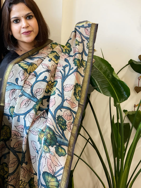 Handpainted Kalamkari Dupatta in Chanderi Silk