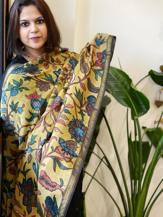 Handpainted Kalamkari Dupatta in Chanderi Silk