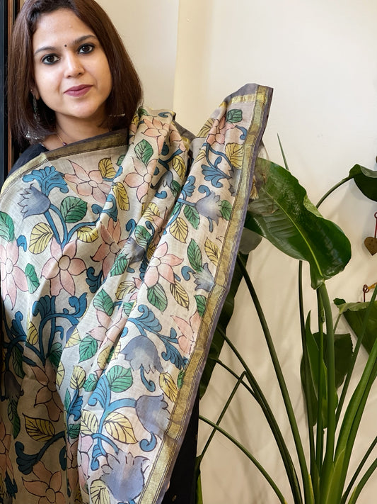 Handpainted Kalamkari Dupatta in Chanderi Silk