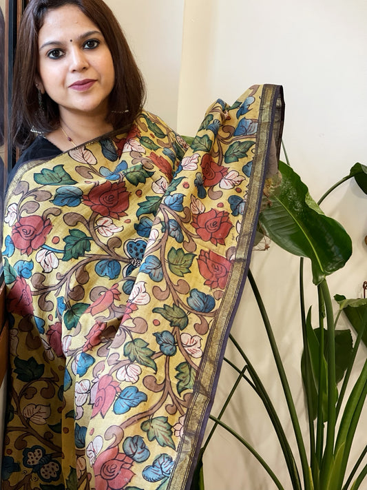 Handpainted Kalamkari Dupatta in Chanderi Silk