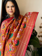 Yellow Patola Dupatta in Fine Art Silk