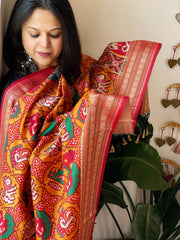 Yellow Patola Dupatta in Fine Art Silk