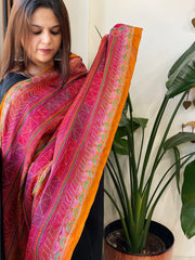 Mustard, Pink Handmade Kantha Dupatta in Silk
