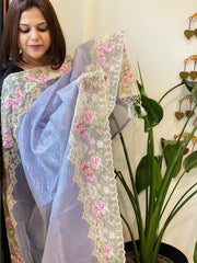 Lavender Tissue Dupatta with Organza Embroidered Border