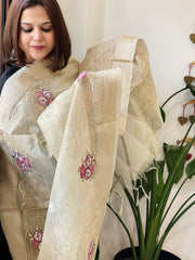 Gold Tissue Dupatta with Thread Embroidery