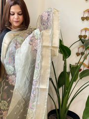 Silver Tissue Dupatta with Organza Embroidered Border