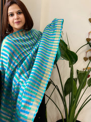 Blue, Dark Blue Handwoven Chanderi Tissue Dupatta