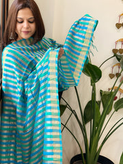 Blue, Dark Blue Handwoven Chanderi Tissue Dupatta