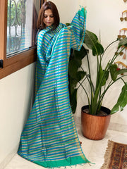 Blue, Dark Blue Handwoven Chanderi Tissue Dupatta