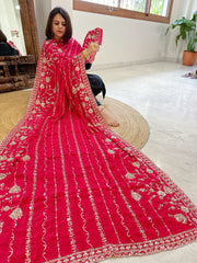 Pink Crepe Dupatta with Sequin and Cut Daana Jaal Embroidery
