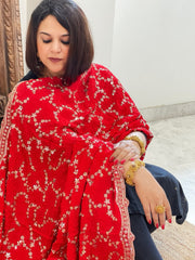 Red Crepe Dupatta with Sequin and Cut Daana Jaal Embroidery