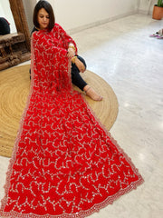 Red Crepe Dupatta with Sequin and Cut Daana Jaal Embroidery