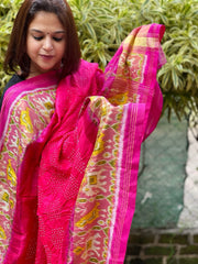 Coral Pink Handwoven Patola with Rai Bandhej Dupatta in Pure Silk