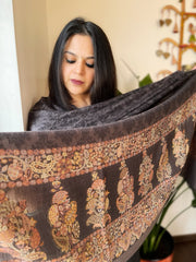 Dark Grey Woven Pashmina Shawl with Self and Kaani Pallu