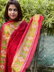 Red Handwoven Patola with Rai Bandhej Dupatta in Pure Silk