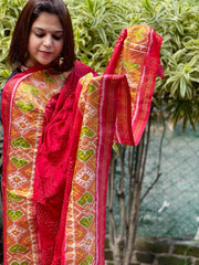 Red Handwoven Patola with Rai Bandhej Dupatta in Pure Silk