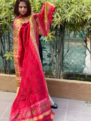 Red Handwoven Patola with Rai Bandhej Dupatta in Pure Silk