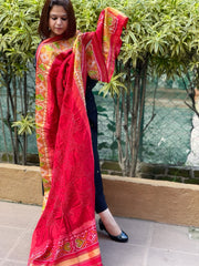 Red Handwoven Patola with Rai Bandhej Dupatta in Pure Silk