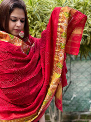Red Handwoven Patola with Rai Bandhej Dupatta in Pure Silk