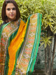 Yellow, Green Handwoven Patola with Rai Bandhej Dupatta in Pure Silk