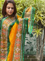 Yellow, Green Handwoven Patola with Rai Bandhej Dupatta in Pure Silk