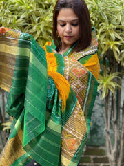 Yellow, Green Handwoven Patola with Rai Bandhej Dupatta in Pure Silk