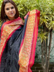 Black, Red Handwoven Patola with Rai Bandhej Dupatta in Pure Silk