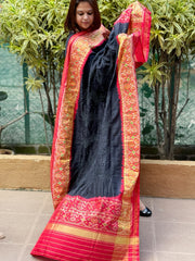 Black, Red Handwoven Patola with Rai Bandhej Dupatta in Pure Silk