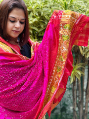 Pink, Red Handwoven Patola with Rai Bandhej Dupatta in Pure Silk