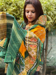 Yellow, Green Handwoven Patola with Rai Bandhej Dupatta in Pure Silk